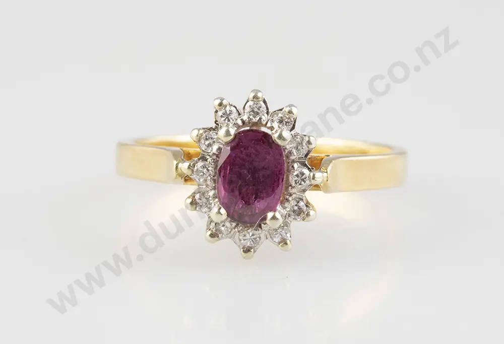 18ct 13stone Ruby & Diamond Cluster Ring Image 1++