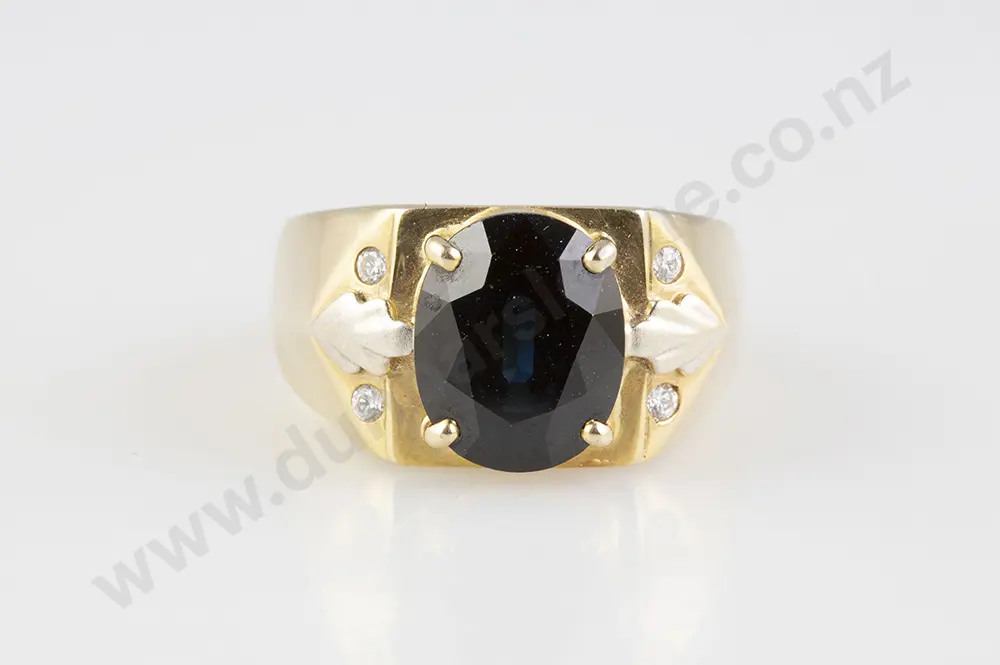 14ct Single Stone Sapphire Gents Dress Ring Image 1++