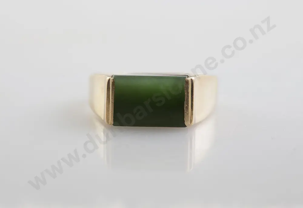 9ct Gents Single Greenstone Panel Ring Image 1++