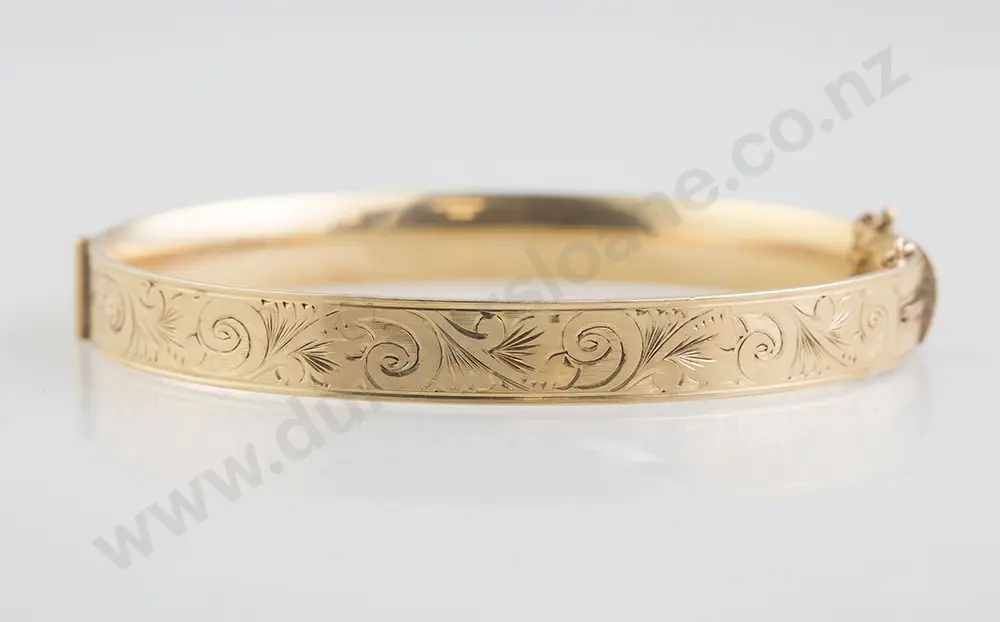 9ct Half Engraved Hinged Snap Bangle Image 1++