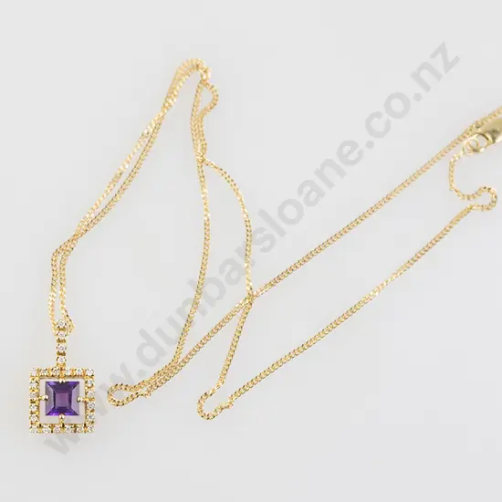18ct SIigle Amethyst & Diamond Pendant