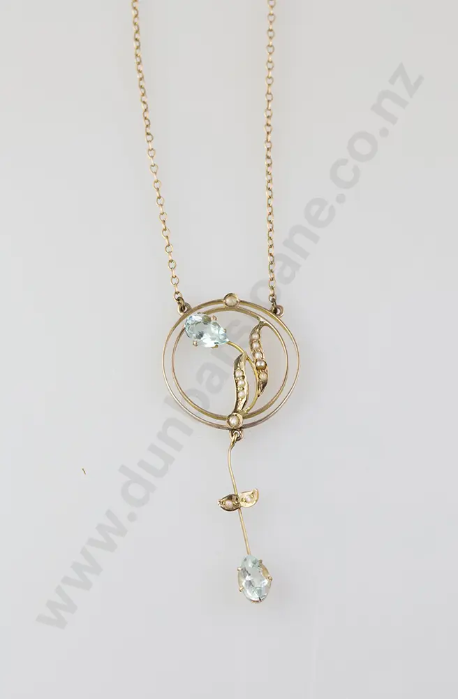 Edwardian 9ct Pearl & Topaz Circlet Pendant Image 1++