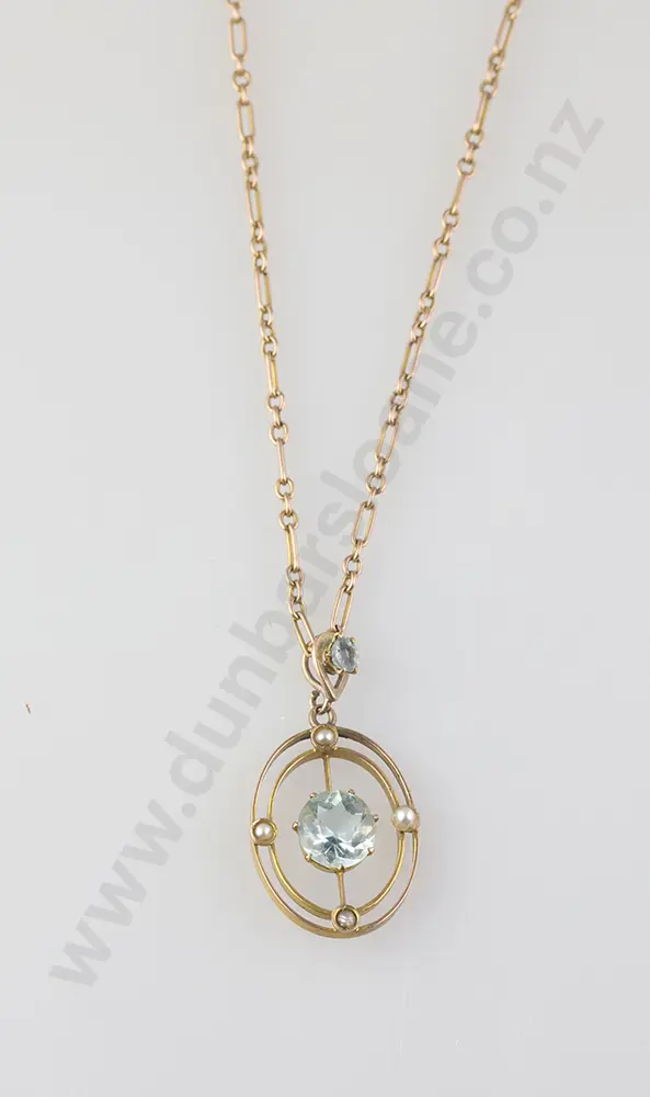 Edwardian 9ct Pearl & Topaz Circlet Pendant Image 1++
