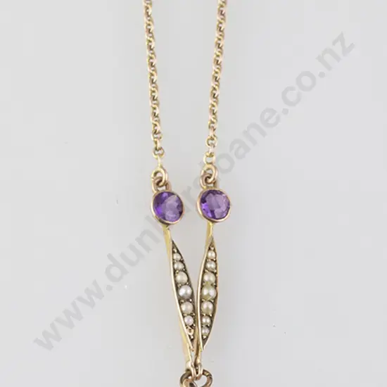 Edwardian 9ct Pearl & Amethyst Necklet