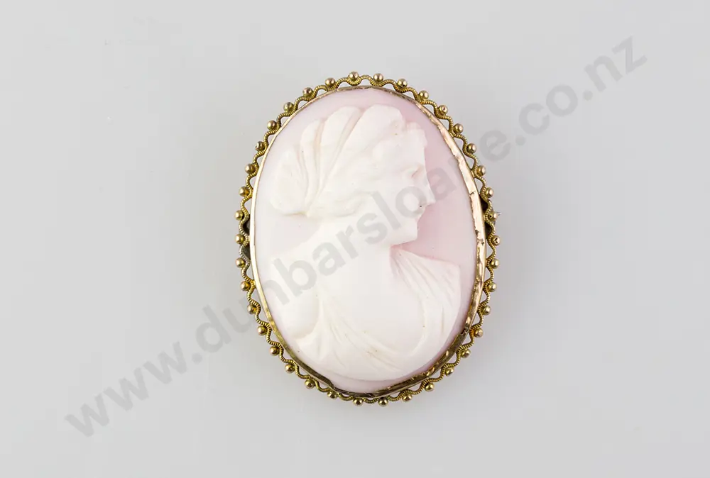9ct Framed Portrait Cameo Brooch Image 1++