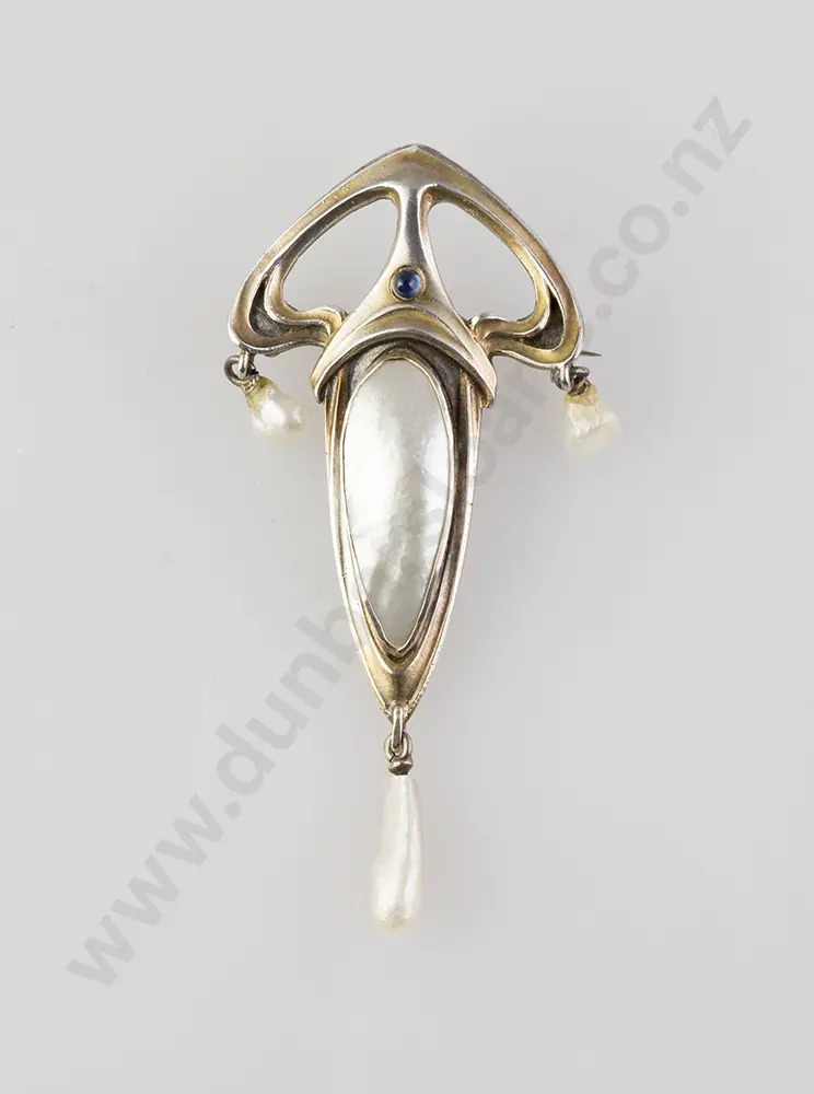 European .900 Silver Pearl Art Nouveau Brooch Image 1++