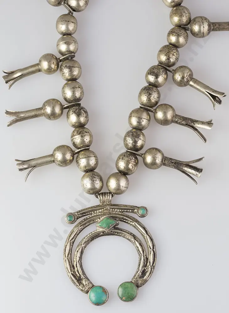 Vintage Probable Mexican Silver Bead Necklace Image 1++