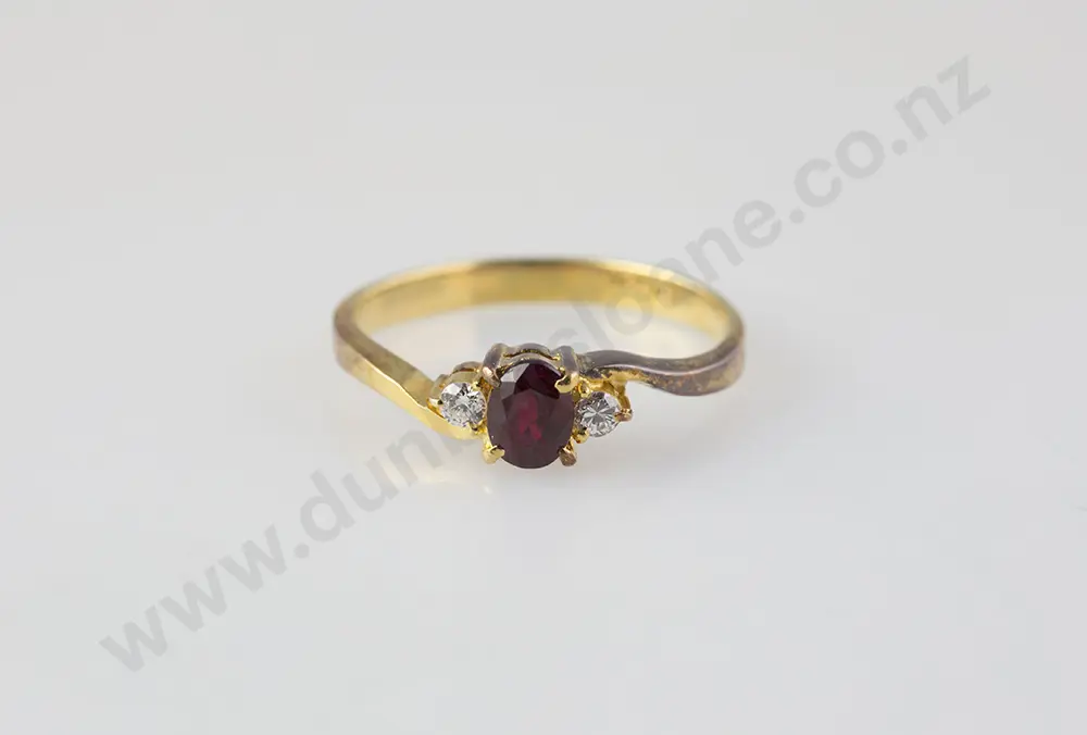 14ct Three Stone Ruby & Diamond Bridge Ring Image 1++