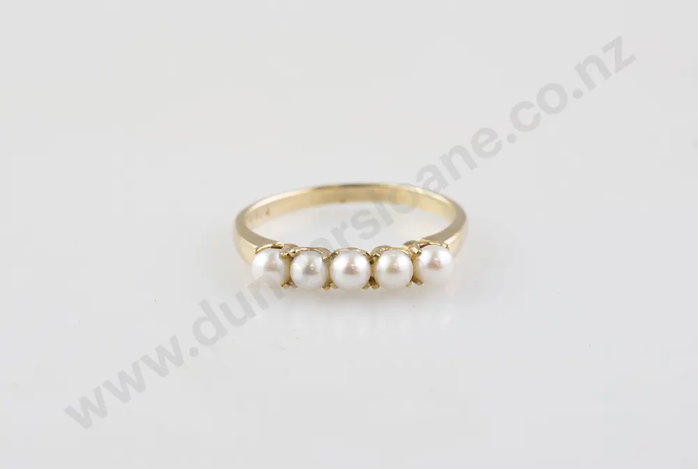 14ct Five Full Round Cultured Pearl Bridge Ring Image 1++