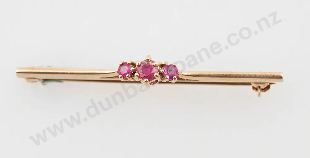 9ct Three Stone Ruby Bar Brooch Image 1++