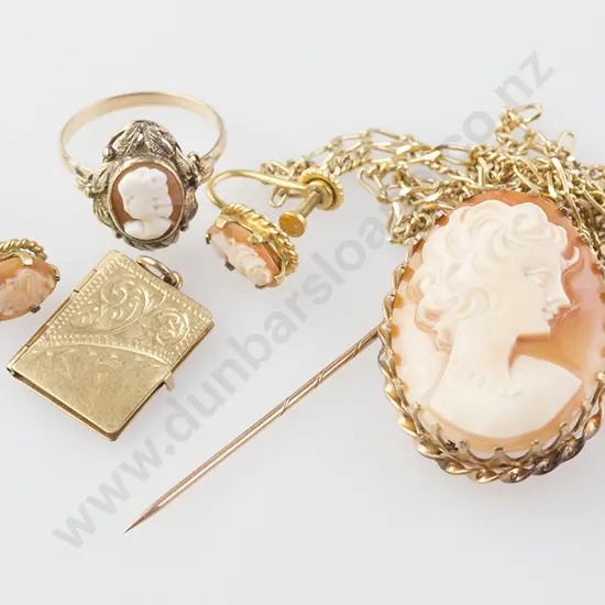 9ct Cameo Ring with amethyst stickpin