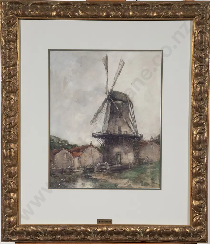 Manner of Frances Hodgkins - Windmill with Woman Tending Fields Image 1++