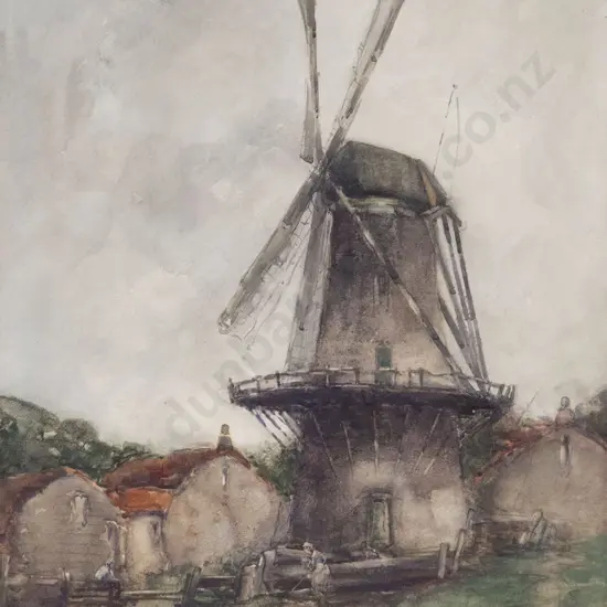 Manner of Frances Hodgkins - Windmill with Woman Tending Fields