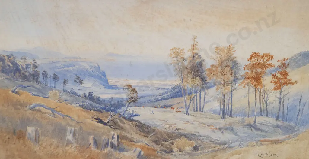 L W Wilson - View Over Coast with Cattle Grazing in Foreground Image 1++