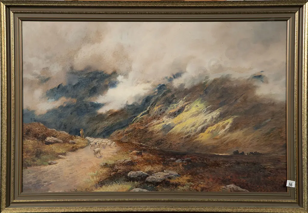T R Attwood - Shepherd Herding Flock in Highlands Image 1++
