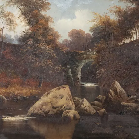 T R Attwood - River Landscape with Stone Aqueduct