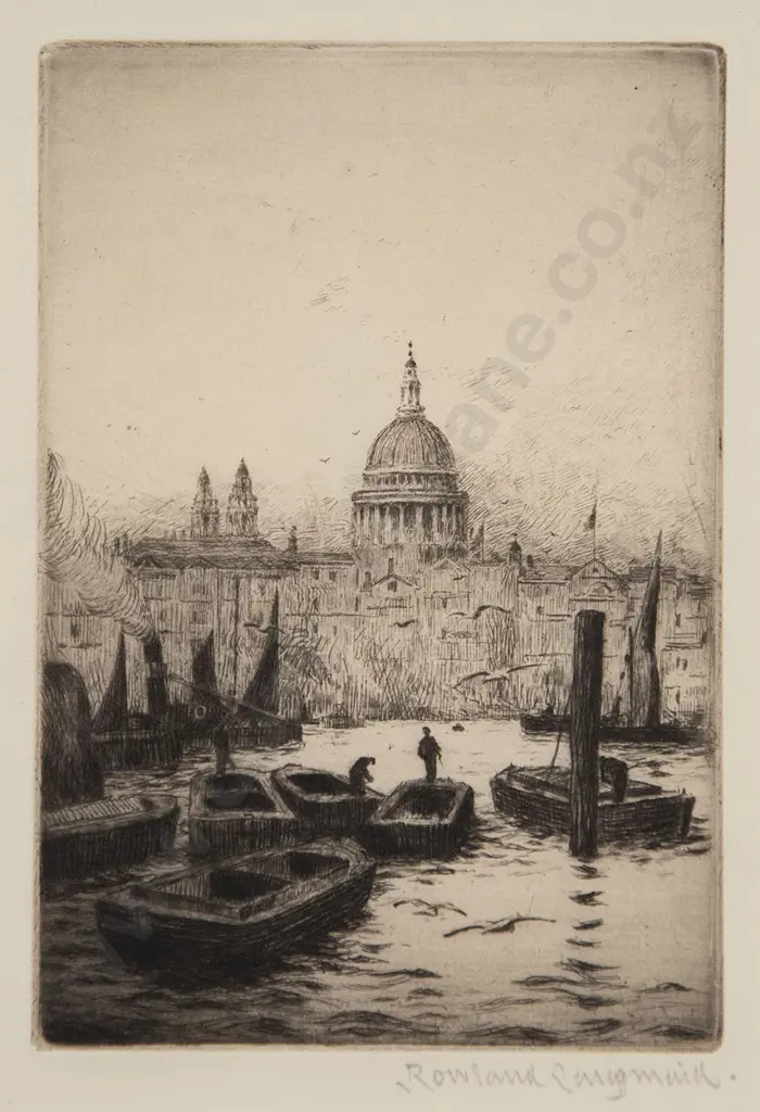 Two Rowland Langmaid etchings & other watercolour (3) Image 1++
