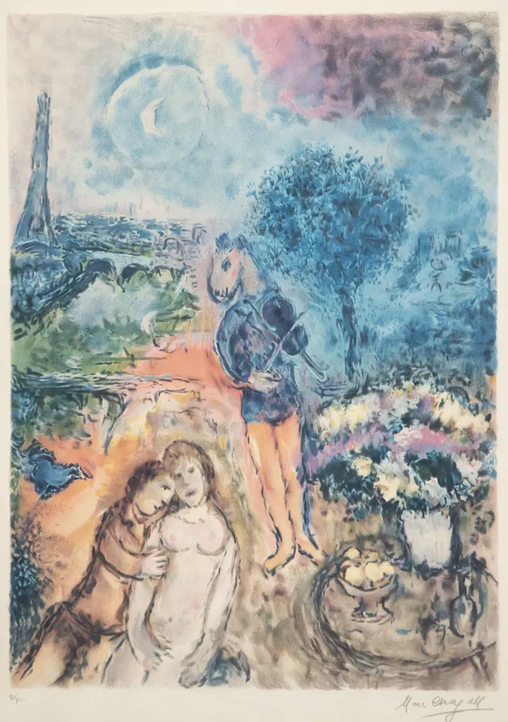 Marc Chagall - Eiffel Tower Lovers in Paris Image 1++