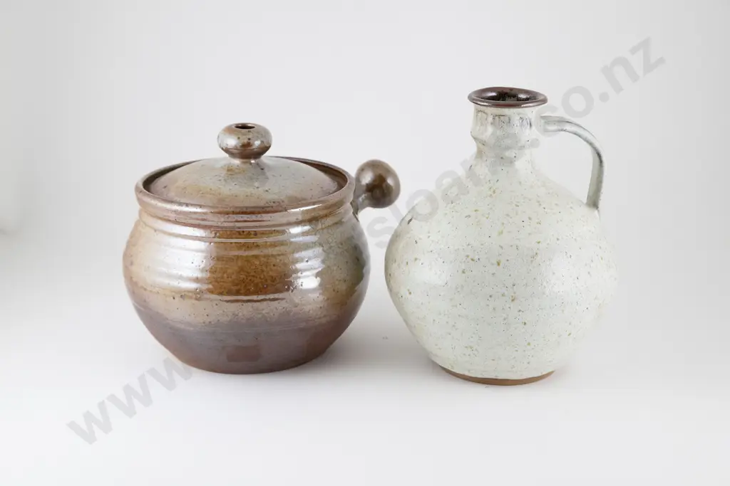 Unknown Lidded Crock and Handled Vase Image 1++