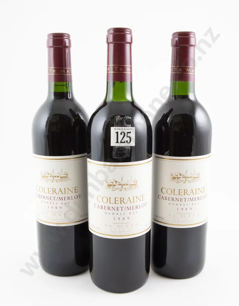 3 bottles Te Mata Estate Coleraine Cabernet/Merlot 1989 Image 1++