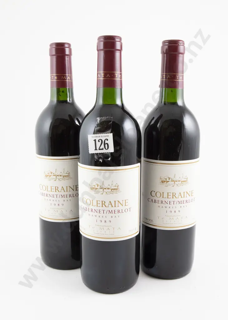 3 bottles Te Mata Estate Coleraine Cabernet/Merlot 1989 Image 1++