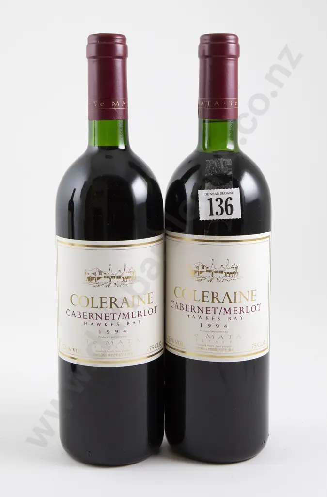 2 bottles Te Mata Estate Coleraine Cabernet/Merlot 1994 Image 1++
