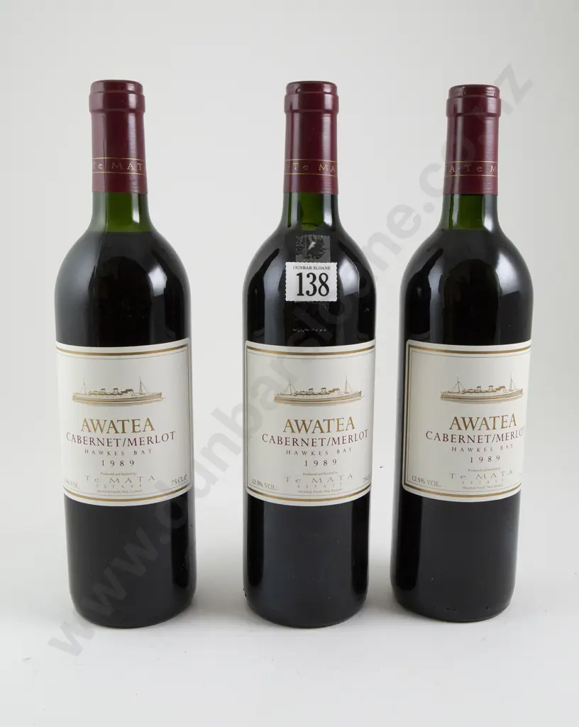 3 bottles Te Mata Estate Awatea Cabernet/Merlot 1989 Image 1++