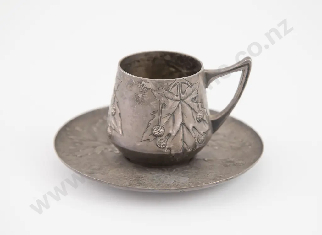 Art Nouveau Silver Coffee Cup & Saucer Image 1++