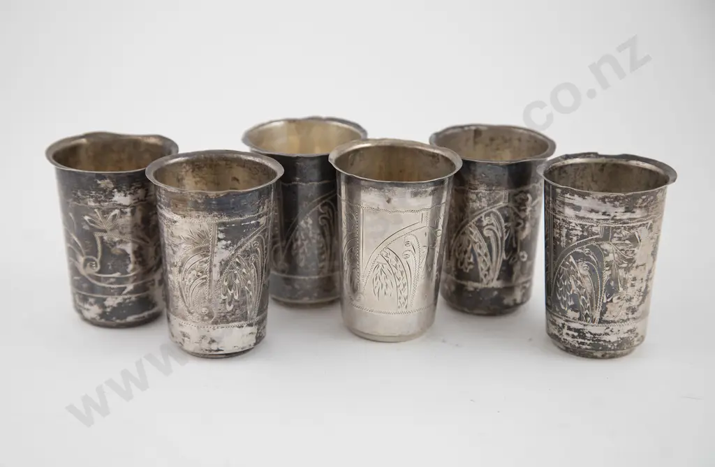 Set Six Russian 84 Standard Silver Beakers Image 1++