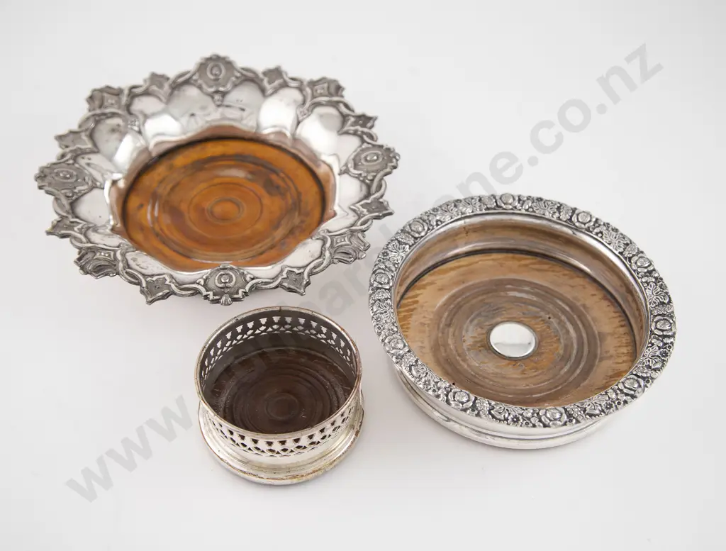 Three Sheffield Plate Wine Coasters Image 1++