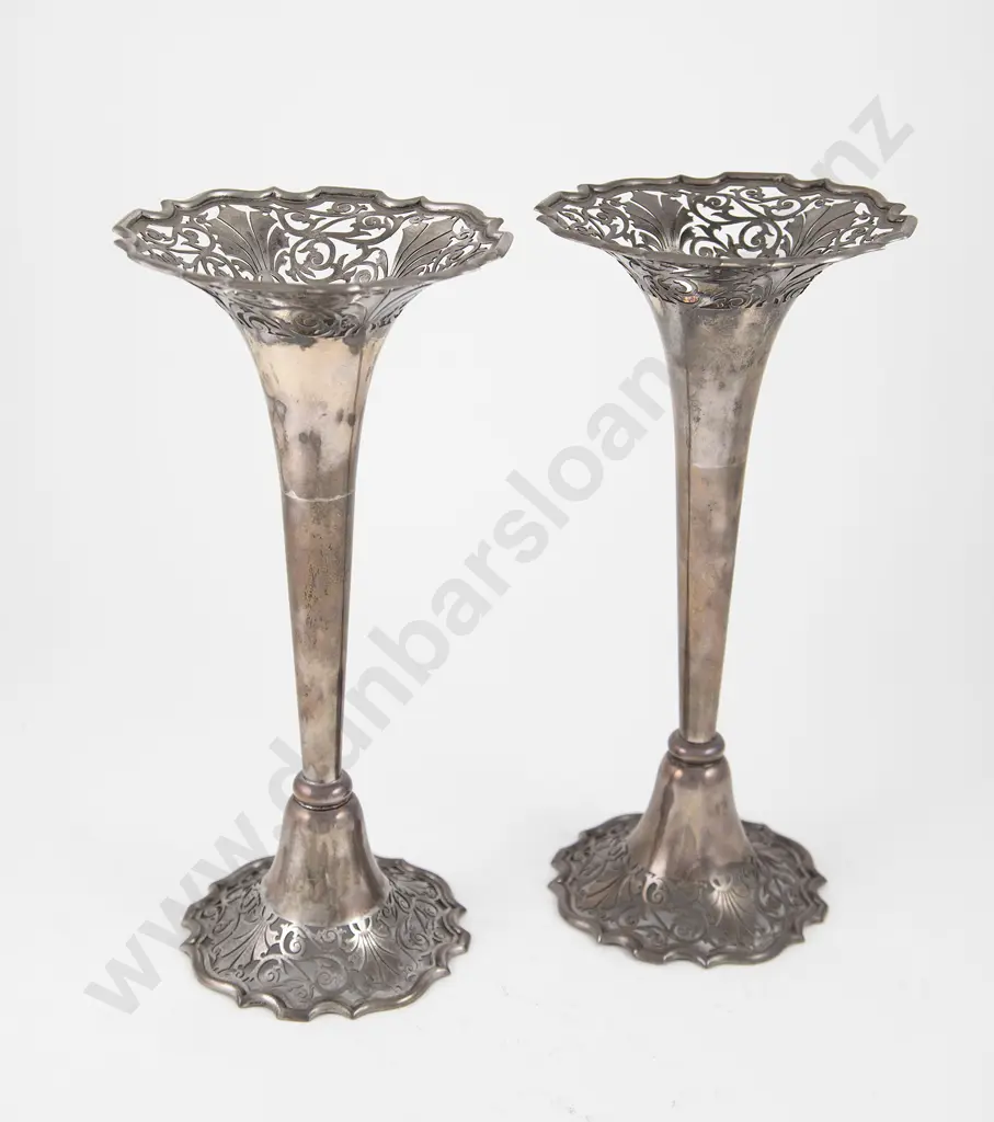 Pair Edw VII S/S Trumpet Vases Image 1++