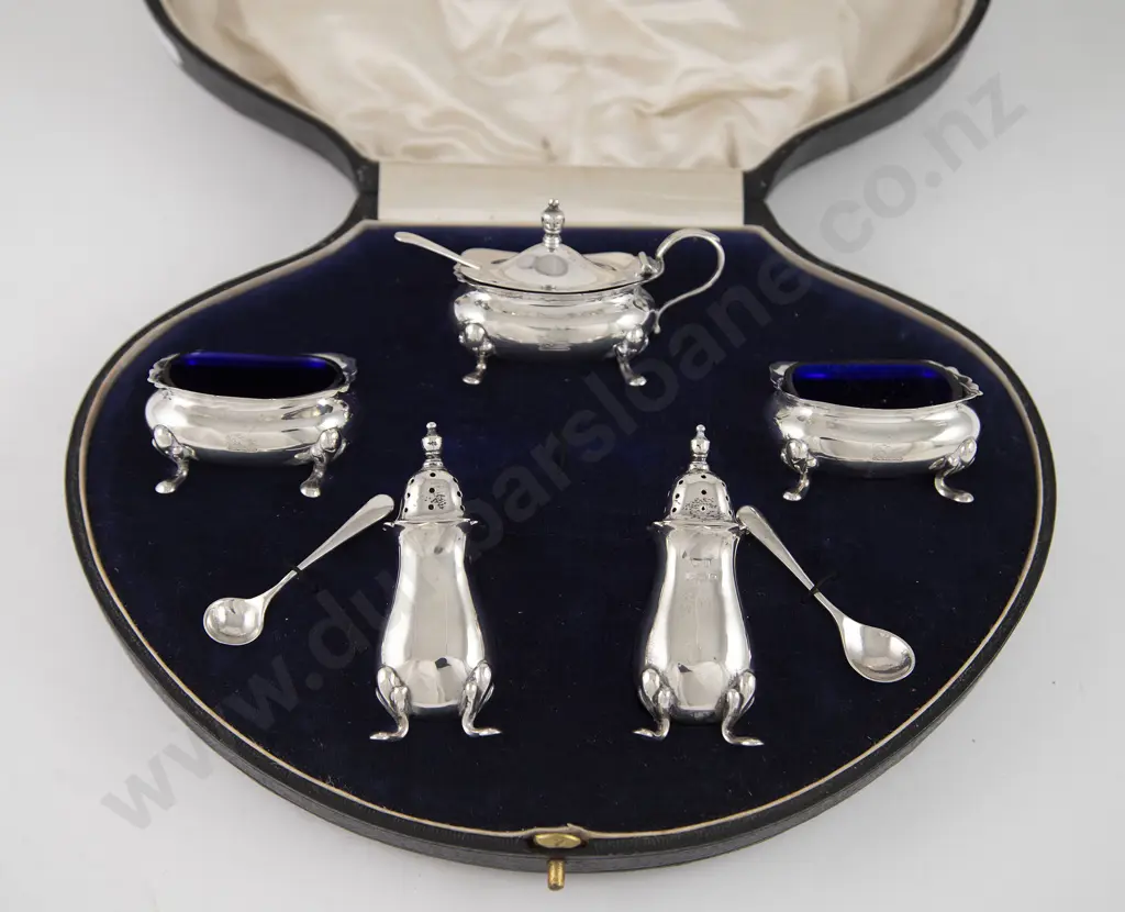 Cased Geo V S/S Eight Piece Cruet Set Image 1++