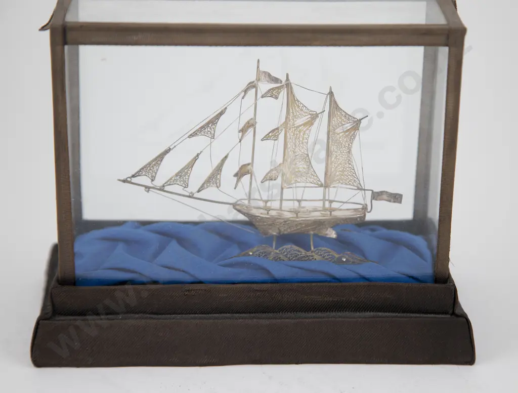 Small Silver Filigree Sailing Ship Image 1++