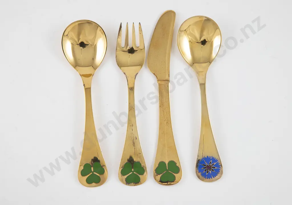 Four George Jensen S/S Gilt Annual Floral Fork Image 1++