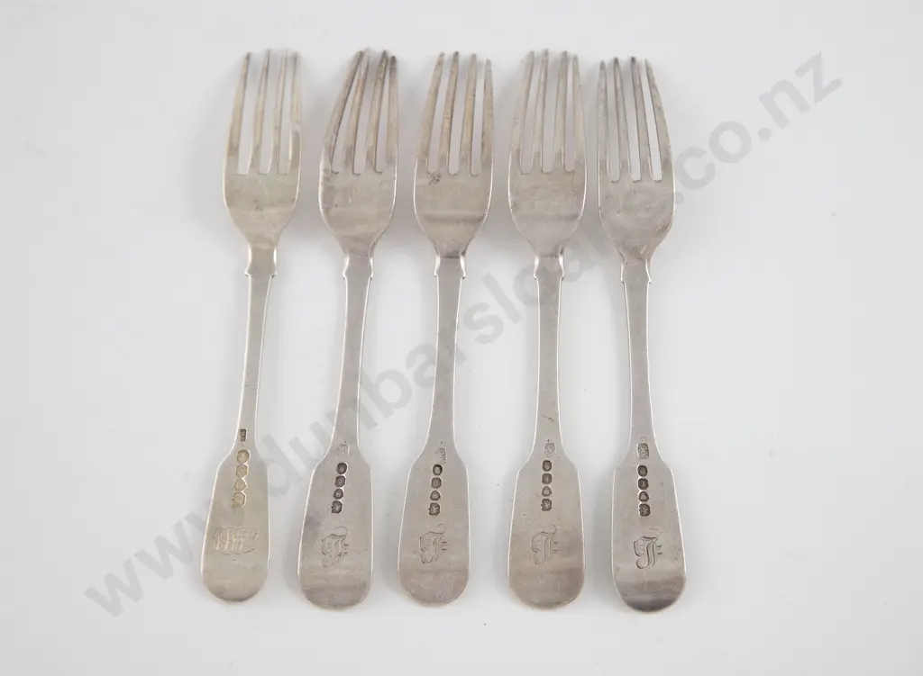 Set Five Geo III Hester Bateman S/S Dessert Forks Image 1++