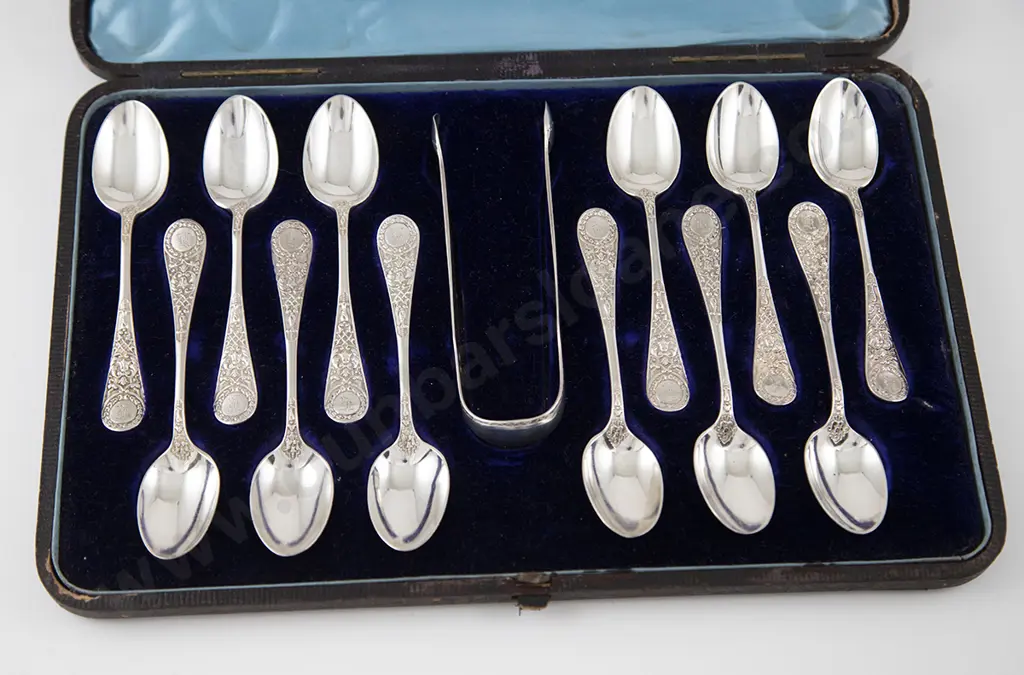 Cased Set Twelve Victorian S/S Teaspoons Image 1++