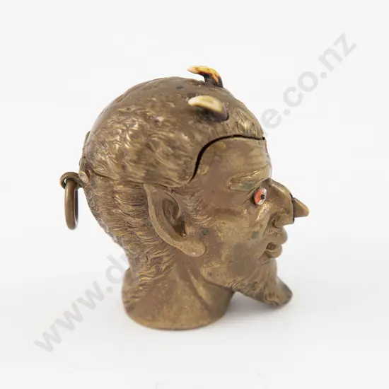 Late Vict Novelty Brass Mephistopheles Vesta Case