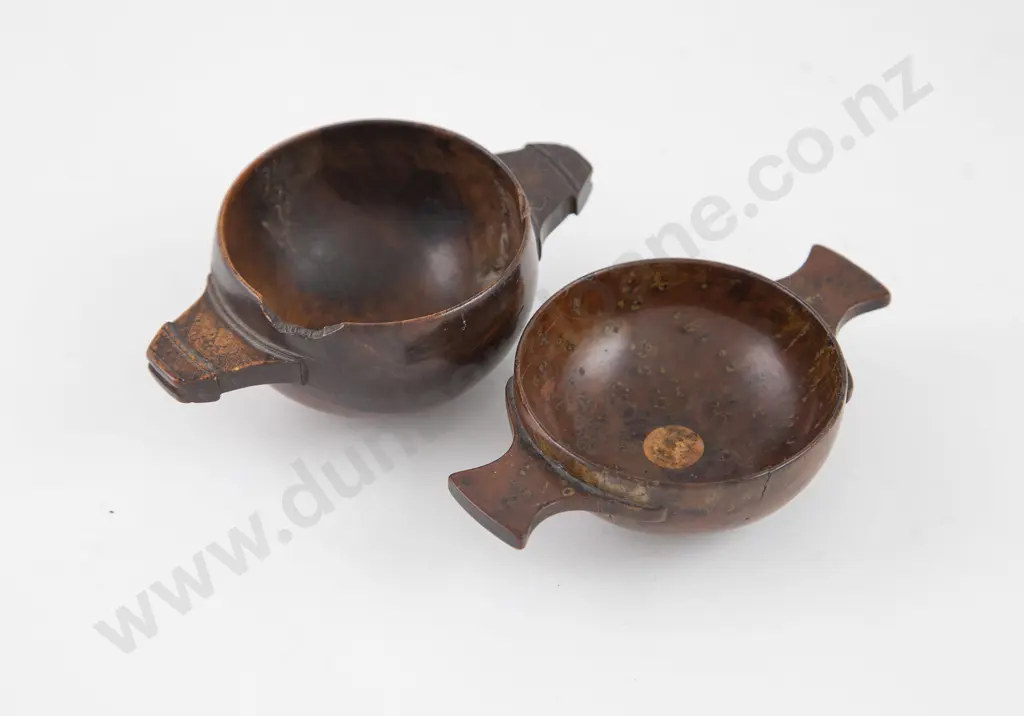 Vict Miniature Treen (Burr Walnut & Yewood) Quaichs Image 1++