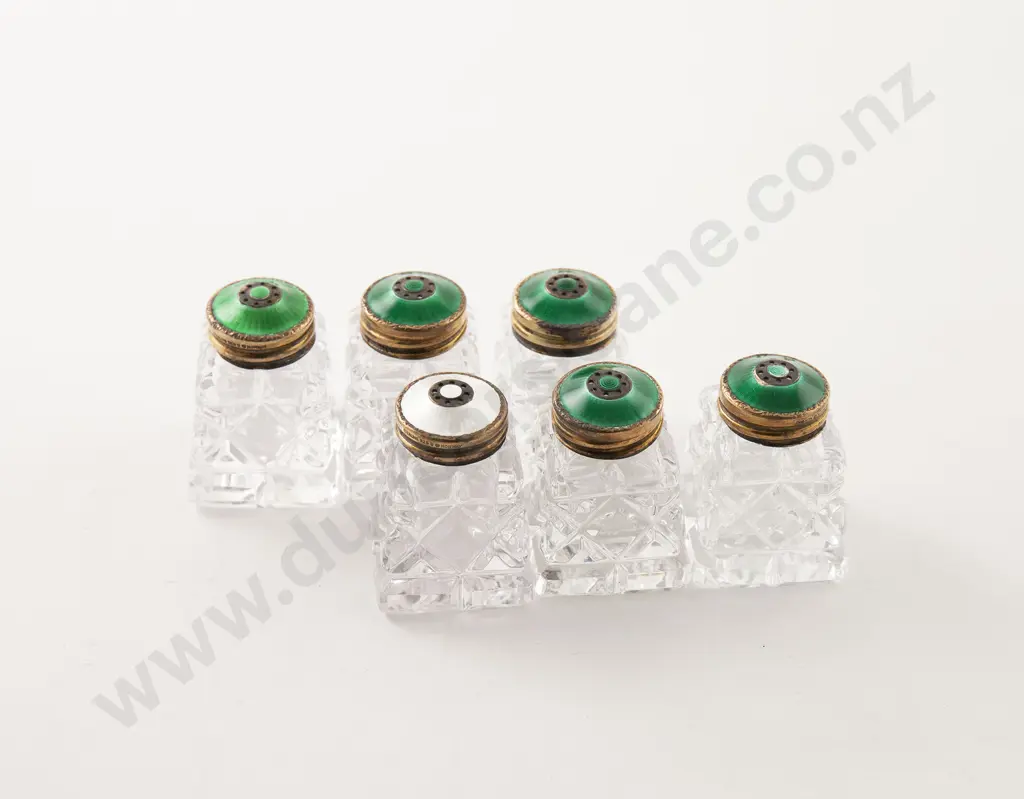 Set Six Norwegian S/S & Enamel Top Table Cruets Image 1++