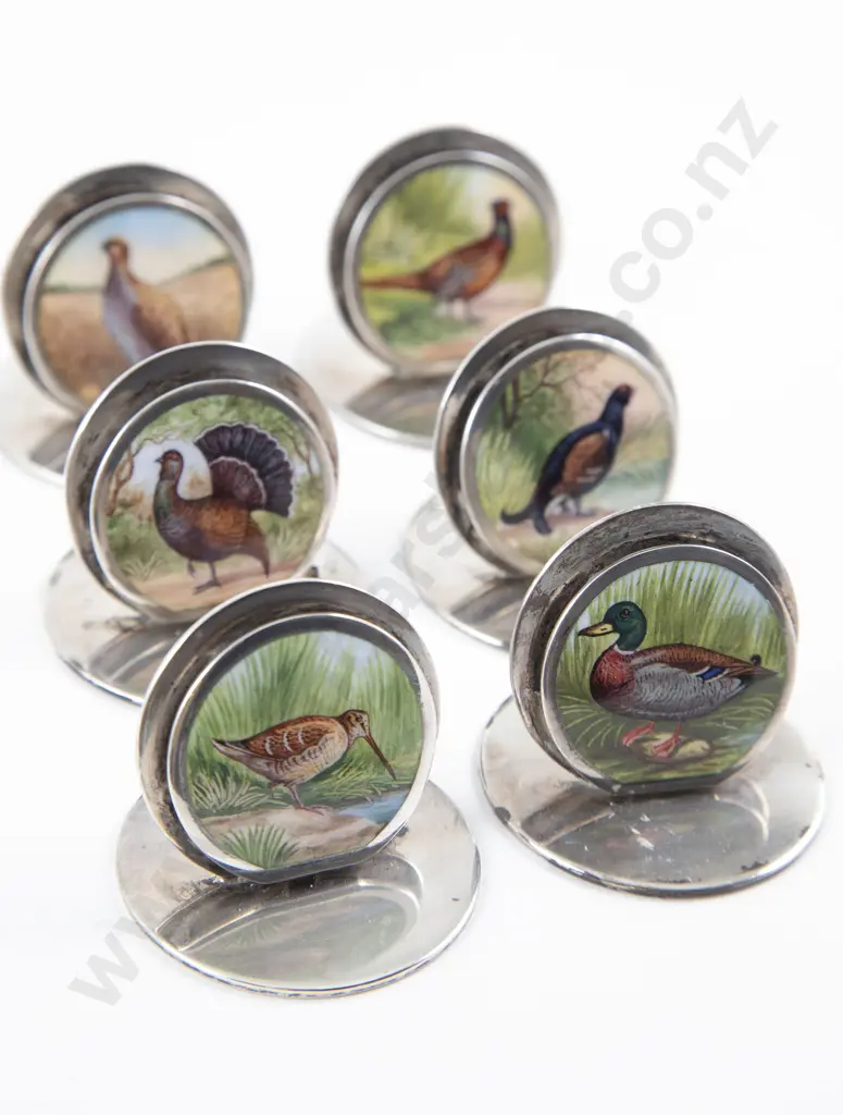 Set Six Geo V S/S & Painted Menu Holders By Sampson Mordan & Co Ltd Image 1++
