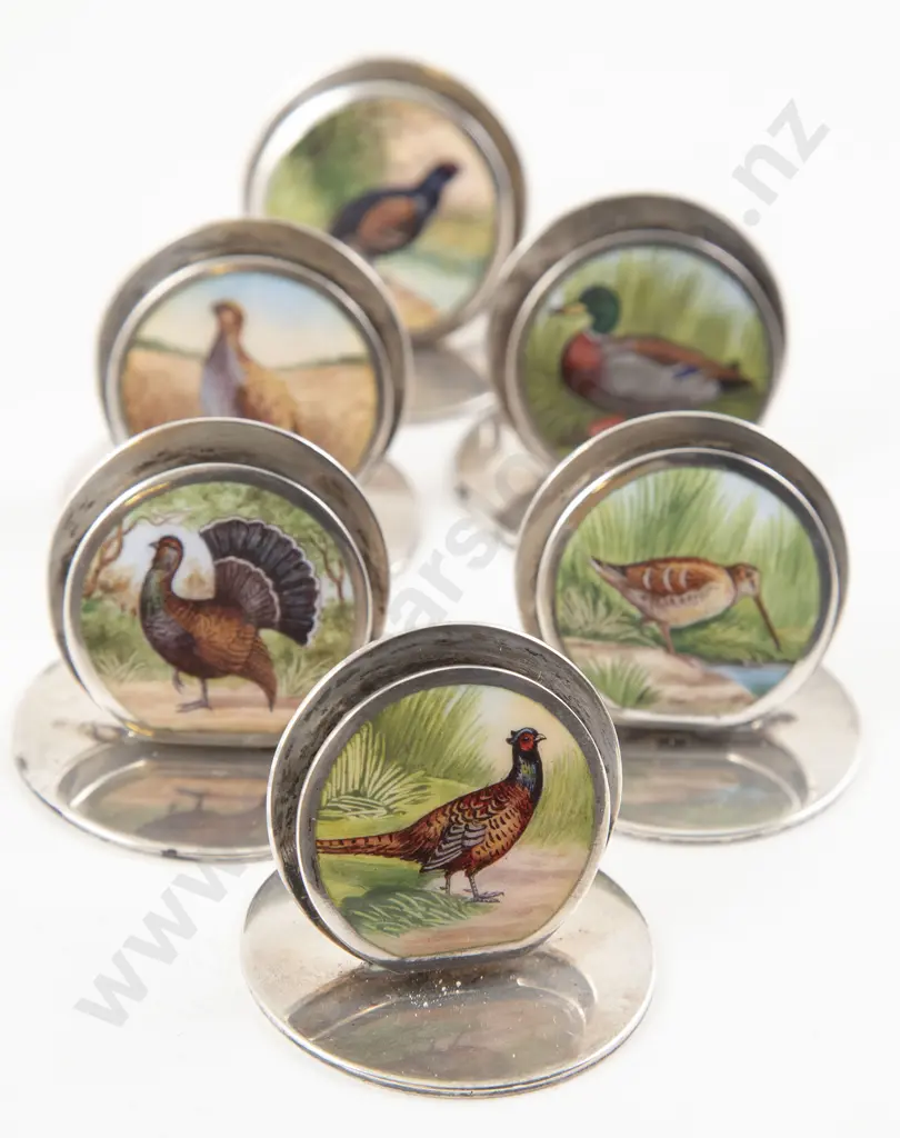 Set Six Geo V S/S & Painted Menu Holders By Sampson Mordan & Co Ltd Image 1++