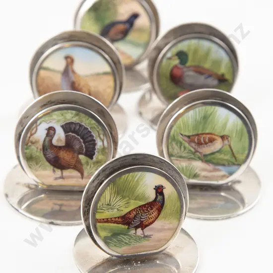 Set Six Geo V S/S & Painted Menu Holders By Sampson Mordan & Co Ltd
