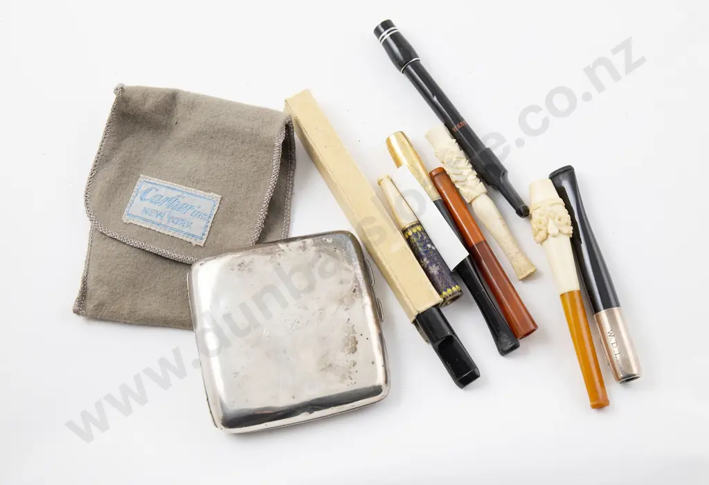 S/S Cigarette Case & Eight Vintage Cigarette Holders Image 1++