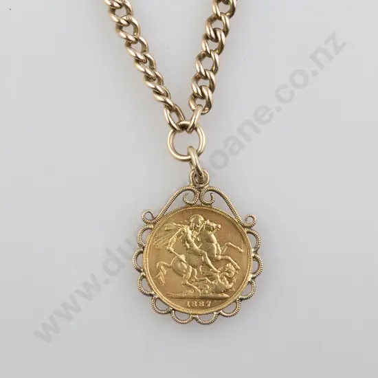 1887 Gold Sovereign Pendant mount on chain
