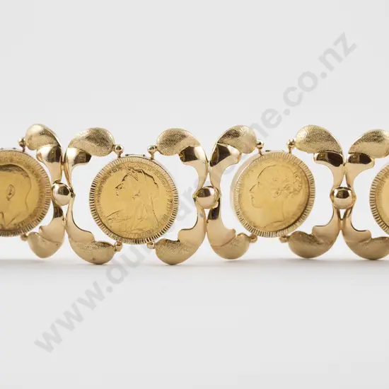 18ct Mounted Five Sovereign Bracelet