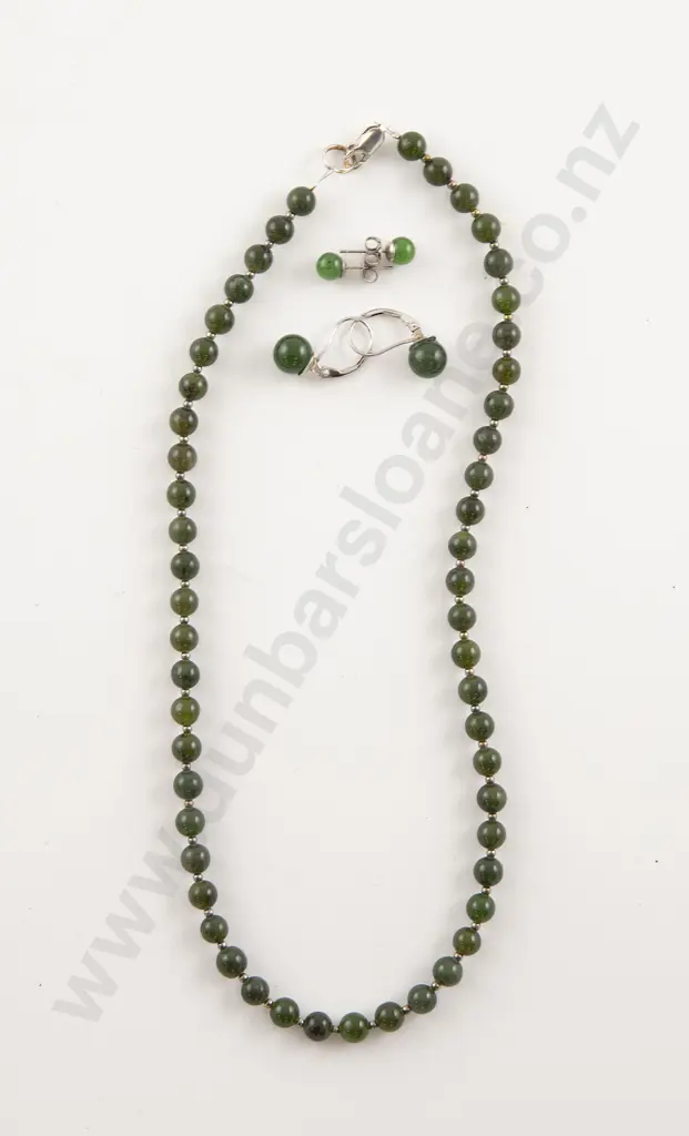Greenstone Stone Bead Necklace Image 1++