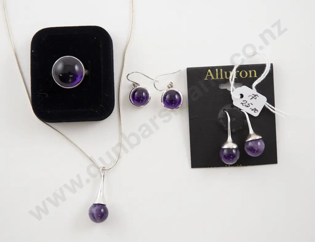 S/S Amethyst Pendant and Matching Earrings Image 1++