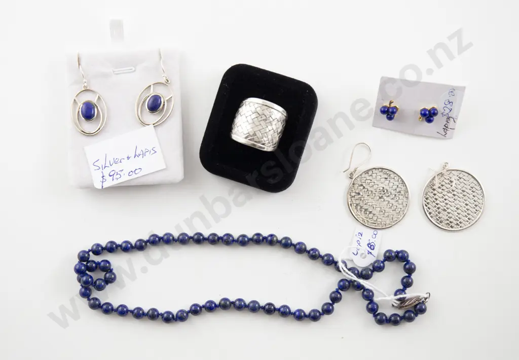 Lapis Lazuli Bead Necklace with two pair earrings Image 1++