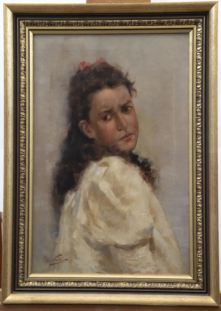 Girolamo Pieri Ballati Nerli - Portrait of Girl with Pink Bow Image 1++