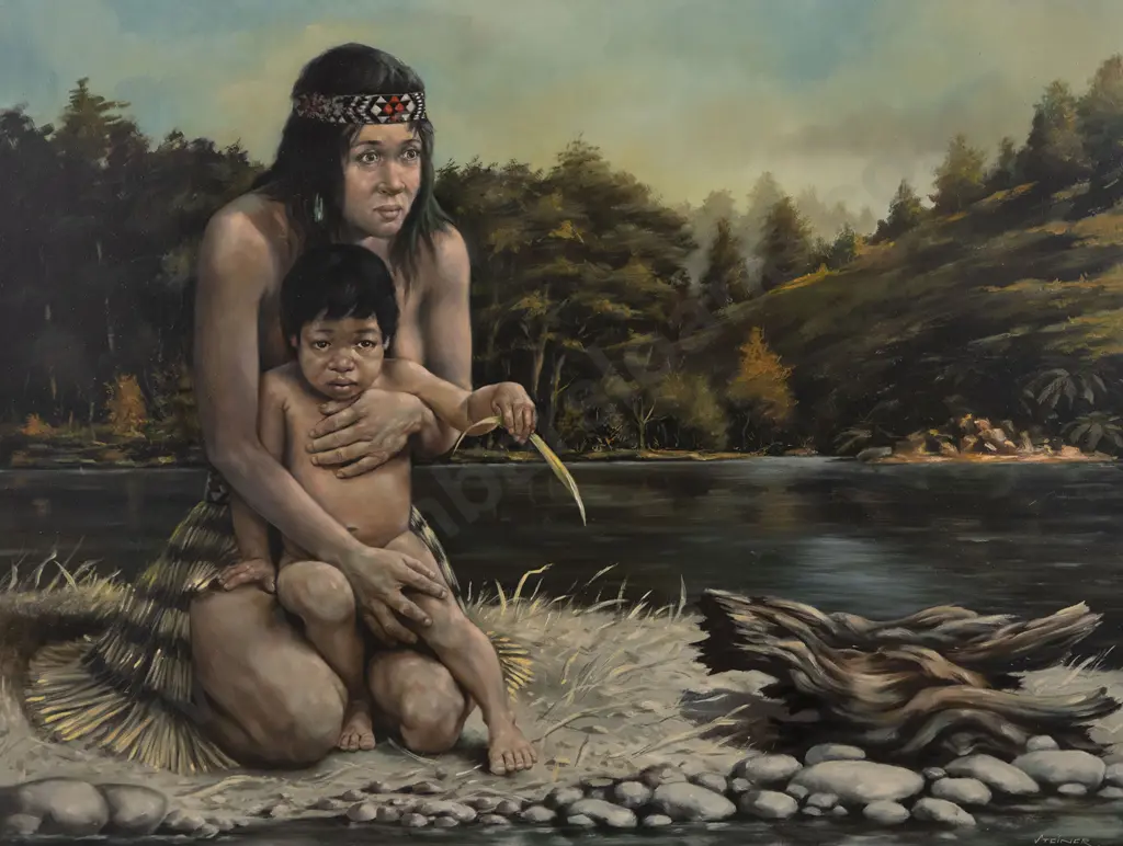 Steiner - Maori Mother & Child on River Bank Image 1++